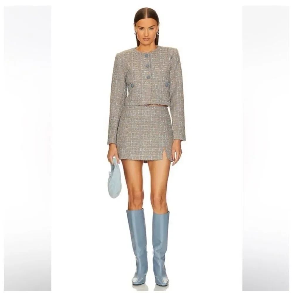 NWT ASTRβthe Label Covina Tweed Mini Skirt in Blue and Taupe Silver size L